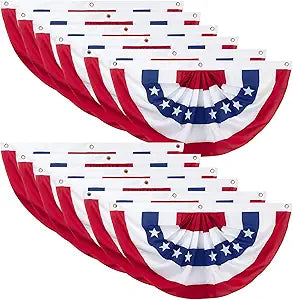 12 Pieces American Pleated Fan Flag, 3 X 1.5 Ft USA Patriotic Pleated Fan Flag 4th of July Half Fan Banner Decoration for Independence Day Porch Garden Outdoor Indoor Decorations