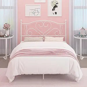 Weehom Full Size Bed Frame with Headboard, Heavy Duty Steel Slat Support Platform Under Bed Storage Space No Box Spring Needed, White