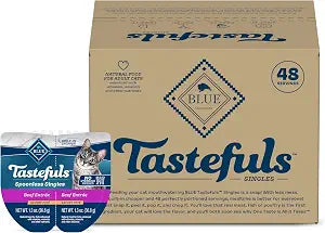 Blue Buffalo Tastefuls Spoonless Singles Natural Wet Cat Food Pat, 2.6-oz Twin-Pack Trays, Beef Entre (24 Count)