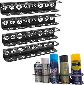 4 Pack Five Cans Wall-Mounted Steel Aerosol Spray Can Holder, Steel Wall Mount Storage Organizer for Garage and Workspace (4-Black)