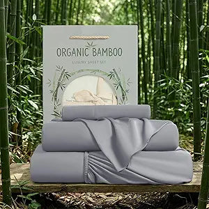SONORO KATE 100% Organic Viscose Derived from Bamboo_Sheets, Breathable & Cooling Bed Sheets for Hot Sleepers, Luxury Soft Silky Bedding Sheets, 16" Deep Pocket - 4PC (Grey,Queen)