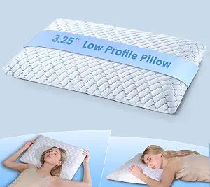 3.25" Ultra Thin Memory Foam Pillow with Cool-to-Touch Cover, Low Profile Flat Bed Pillow for Back & Stomach Sleepers, Standard Size