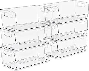Sorbus Stackable Storage Bins Open Front, Clear Stackable Storage Bins, Pantry Bins for Storage and Organization, Acrylic Stackable Bins for Kitchen, Clear Pantry Organizer Bins (Small Wide 6 Pack)