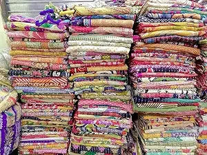 Indian Wholesale Kantha Quilt 3 PCs Vintage Kantha Quilt Handmade Blanket Patch Hippie Bohemian Old Saree Made, Hand Stitched Bedspread, Recycled Cotton Twin Size Reversible Throw