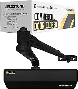 Medium/Heavy Duty, Commercial Door Closer D4000, ANSI Grade 1, UL 3 Hour Fire Rated, ADA Compliant, Adjustable Spring Size 1-6 for Doors (44-330lb, 30-60 in), Indoor/Outdoor (Black)
