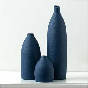 Mdaolv Matte Blue Vase Set Navy Blue Decor Coastal Decor Vases for Kitchen Island Living Room Office Table Fireplace Mantle Decorations & Bathroom Shelf Decor Centerpiece Table Decorations Ceramic