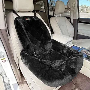 4Knines Dog Car Seat  Plush Travel Bed for SUVs, Trucks & Sedans  Comfortable, Supportive & Secure Ride for Small and Medium Dogs  Washable, Non-Slip Bottom, UV-Resistant Straps & Clips - Black