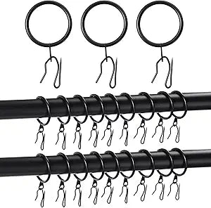 Qunclay 100 Set 1.26 Inch Metal Curtain Rings with Eyelets Curtain Hooks for Drapes and Metal Drapery Pin Drapery Hooks for Window Door Shower Bathroom Rings (Black)