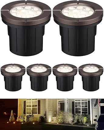 LEONLITE Dia. 4 Inch 5CCT Well Lights Landscape LED In Ground, Flat Top, 5 Color Temperature Selectable, 12-24V AC/DC CRI90 Low Voltage Garden Landscaping, Oil Rubbed Bronze Aluminum, Pack of 6