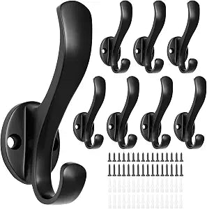 Coat Hooks Heavy Duty - Easy to Install Metal Towel Hooks Screw-in Wall Hooks for Hanging Hat, Towel, Key, Robe, Scarf, Bag, Cap (8 PCS Black)