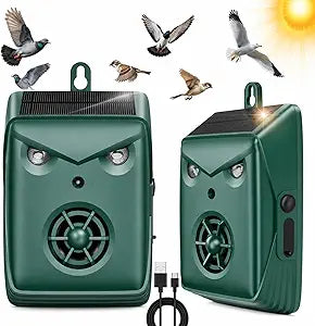 2026 Solar Ultrasonic Bird Repellent Outdoor,2 Pcs Woodpecker Deterrent for House,USB Charging & Waterproof Goose Pigeon Bird Deterrents for Outside,Birds Repeller Scare Devices for Garden Orchard