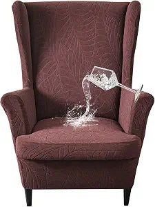 Waterproof Wingback Chair Cover, Stretch Jacquard Wing Chair Slipcovers 2 Piece, Wingback Armchair Sofa Slipcover Super Soft Fabric Furniture Protector with Elastic Bottom for Living Room Bedroom