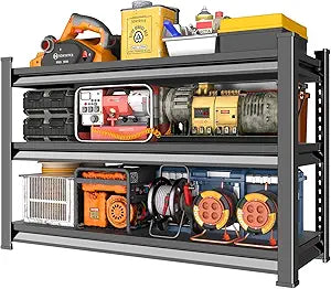 3-Tier Garage Shelving Heavy Duty,48W x 18D x 39H Metal Shelving Unit1620 lbs Weight Capacity Adjustable Storage Shelves for Retiple Tanks, Pantry, GarageBlack
