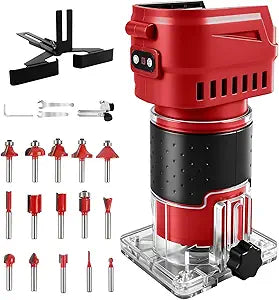 Cordless Router Compatible With Milwaukee M18 Battery, 6-Speed, 30,000 RPM, 850W Brushless Handheld Palm Routers Woodworking Hand Edge Trimmer with 15 PCS 1/4" Router Bits Set (No Battery)