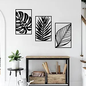 Resama 3 Pcs Boho Metal Wall Art Decor Leaf Sign Wall Vintage Tropical Plant Wall Rustic Palm Leaf Metal Wall Sculpture for Living room Bathroom Bedroom Office