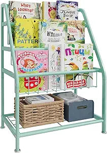aboxoo Kids Bookshelf Todder Freestanding Small Bookcase Organizer for Children Room 18 inches Metal Bookcase Toy Organizer Green Stable Bookcase Bookstore Library Book Unit Storage for Small Place