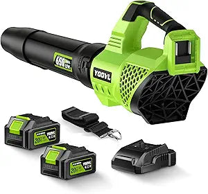 Leaf Blower Cordless, 650CFM Electric Leaf Blowers with 2 x 5.2Ah Batteries and Charger, 3 Speed Modes, 1 x Adjustable Shoulder Strap, Powerful Blowers for Lawn Care, Patio, Dust, Blowing Leaves