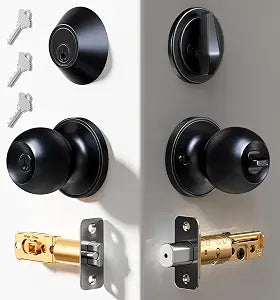 Veise Keyed Alike Door Knob & Single Cylinder Deadbolt Set, Matte Black