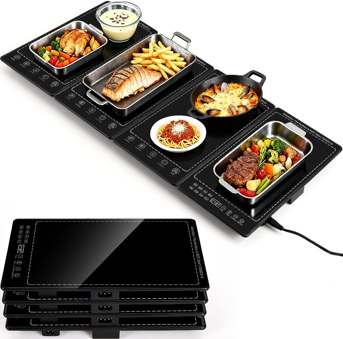 Electric Warming Tray, 33'x15' Food Warmer for Parties Buffets, 3-in-1 Modular Warming Mat Adjustable 86-248 Temperature & 24H Timer, Glass Surface Warming Chafing Dishes for Catering Gathering