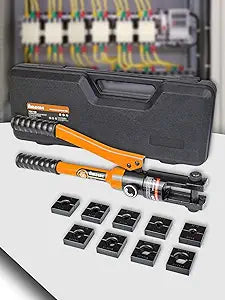 AMZCNC Hydraulic Crimping Tool - 12T Crimping Force, 9 Pairs of Standard US cable Dies (8AWG-4/0AWG) - Professional Grade Battery Cable Crimper for Secure Connections, Electrical Projects, and More