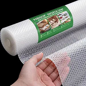PABUSIOR Wide Kitchen Cabinet Liner: 100% EVA Non Slip Cabinet Shelf Liner 23" x 300" Clear - Non-Adhesive Waterproof Large Bathroom Drawer Mat for Under Sink