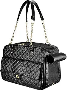 Fashion Dog Purse Carrier for Small Dogs with Large Pockets, Holds Up to 8lbs Quality PU Leather Pet Carrier, Cat Carrier, Airline Approved Puppy Purse Carrier for Travel (Black, Small Size)