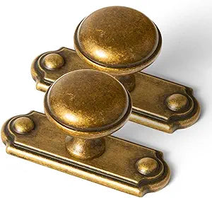 Goo-Ki 6pack Antique Brass Drawer Knobs with Backplate Zinc Alloy Kitchen Cabinet Hardware - Vintage Brass Cabinet Knob Single Screw Dresser Handles with Spacer
