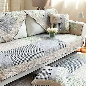 vctops Patchwork Sofa Couch Covers Farmhouse Floral Pattern Cotton Quilted Sectional Couch Cover, Non Slip Sofa Slipcover Washable Furniture Protector, 1 Piece/Not All Set - 35"x94"