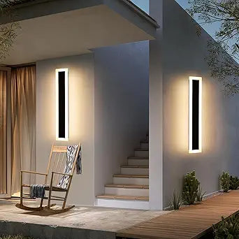 Upgrade Widened 2 Pack Modern LED Wall Sconce, 23.6inch Outdoor Wall Lights, 3000K Warm White, 24W, IP65 Waterproof, Black Long Linear Wall Mount Lighting, Outside Exterior Light for Garage, Patio