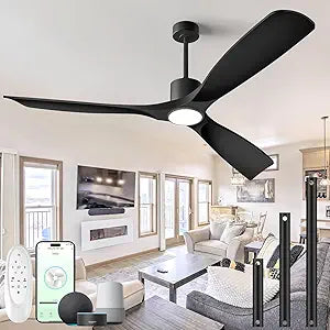 Modern Smart Ceiling Fan with Light and Remote Control, 60 inch Black 3 Blade for Bedroom, Living Room and Patios
