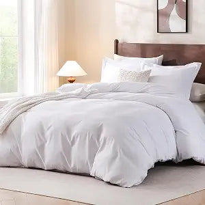 FreshCulture Duvet Cover Queen Size - 3 Pieces Microfiber Duvet Cover Set with Zipper Closure - Lightweight & Easy Care - 1 Comforter Cover & 2 Pillow Shams - Comforter Not Included (White)