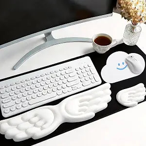 3PCS Angel Wings Keyboard Wrist Rest,Mouse Hand Support,Cloud Mouse Pad Set