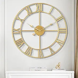 1st owned Large Wall Clock Silent Non-Ticking Roman Numerals Vintage Battery Operated (24 inch,18inch,16inch) Farmhouse Wall Clock for Living Room, Bedroom, Kitchen, Cafe Decor-Gold 40CM