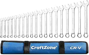 19-Piece Combination Wrench Sets CR-V Metric Wrench Set 6-24mm Box and Open End Wrench Set 12-Point with Rolling Pouch Industrial for Workshop Outdoor Diy Repair