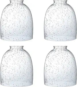 4 Pack Clear Seeded Glass Replacement Shades Covers for Ceiling Fan Light Fixtures Pendant Lighting Chandelier Vanity Light Kitchen Island Light, 2-1/8" Fitter, 5.47" High, 4.76" Diameter