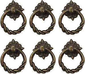 Chris.W 6pcs Vintage Bronze Drop Ring Knobs Pulls Handles for Dresser Drawer Antique Drawer Pull Ring Single Hole Decorative Hardware with Screws for Furniture Cabinet Cupboard
