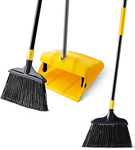 Yocada Commercial Broom and Dustpan Set with Windproof Cover Commercial Outdoor Indoor 2 Plus 1 for Courtyard Garage Lobby Mall Market Floor Home Kitchen Room Office Pet Hair Rubbish