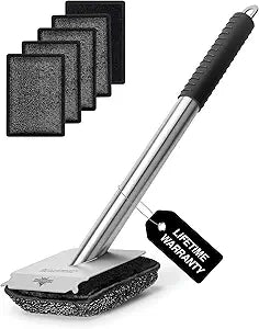 Bristle-Free Steam Grill Brush with 5 Replacement Pads  No Bristle Shedding. Unique Steel Fibers Pads Efficiently Deep Clean All Kinds of Grills. A Safe Outdoor Grill Cleaner. Gift for Men/Dad.