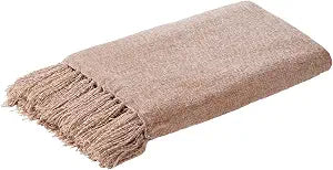 Light Taupe Chenille Throw Blanket for Couch BedSoft Cozy Throw Blanket with Handmade Fringe, Decorative Blanket for Sofa Chair Living Room for Gift (Light Taupe,60 x 80)