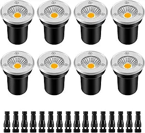 ZUCKEO Low Voltage Landscape Lighting LED Well Lights 3W 12V-24V in Ground Light IP67 Waterproof Outdoor Low Voltage Landscape Lights for Floor Driveway Deck Step Garden (8 Pack Warm White)