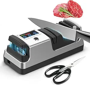 Electric Knife Sharpener for Kitchen - Professional 3-Stage Sharpening for Straight-Edge & Serrated Knives and Scissors, with 100% Diamond Abrasive (Silver)