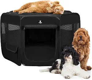 X-ZONE PET Dog Playpen Portable Pet Play Pens for Puppies, Cat, Rabbit, Chicks, Foldable Exercise Play Tent Kennel Crate, Indoor/Outdoor Travel Camping Black Large