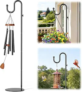 74" Shepherds Hook Stand, Adjustable Wind Chime Stand for Outside, Heavy Duty Free Standing Plant Hanger Pole for Bird Feeders, Lanterns, Wreaths & Hanging Plants, Indoor Outdoor, Holds Up to 20 LBS