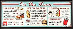 On the Menu Embossed Metal Sign - Vintage Diner Menu Sign with Distressed Finish for Kitchen or Man Cave