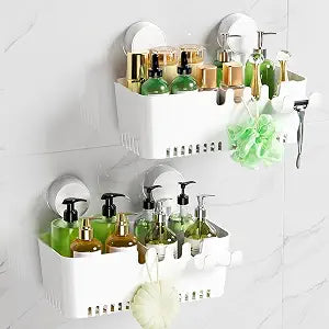 LUXEAR Shower Caddy Suction Cup Shower Basket 2 Pack, NO-Drilling Removable Plastic Shower Shelf Organizer for Bathroom Storage & Kitchen Max Hold 22lbs,Waterproof,One Second Installation Shower Rack
