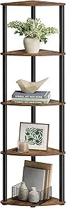 SONGMICS HOME Superfast Toolless Assembly, Corner Shelf Stand, 5-Tier Corner Standing Shelf, Living Room, Bedroom, Kitchen, 15 x 10.6 x 54.7 Inches, Rustic Brown ULBC610K01