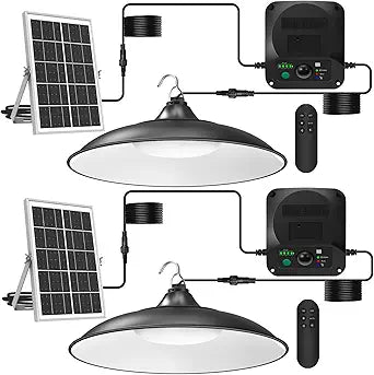 Solar Shed Lights Indoor Outdoor, 3200LM Motion Sensor Pendant Light Daytime Available with Remote & Button Control, IP65 Waterproof 4 Lighting Modes for Barn Garage Gazebo Chicken Coop Shop - 2 Pack