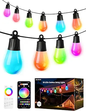 Outdoor String Lights 118FT59FT*2 RGB +IC Color Changing Smart Patio Lights with Timer Remote &APP Control,IP65 Waterproof Shatterproof LED Lights for Backyard Balcony Garden Party Decor