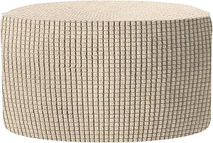 uxcell Ottomen Cover Round, Jacquard Ottomen Slipcover with Elastic Bottom Fit 76cm-104cm /29.9"-40.9" Diameter, Stretchable Footrest Stool Covers for Furniture Protector, Khaki