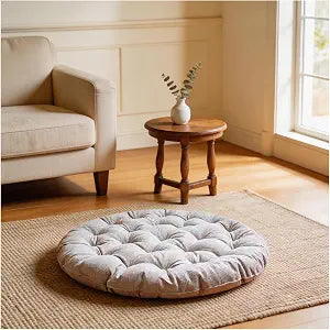 Large Linen Floor Cushions,Round Futon Pillows Japanese Style Tufted Floor Pillows Meditation Cushions for Seating On Pad for Yoga Sofa Balcony(Size:26x26inch,Color:Beige)